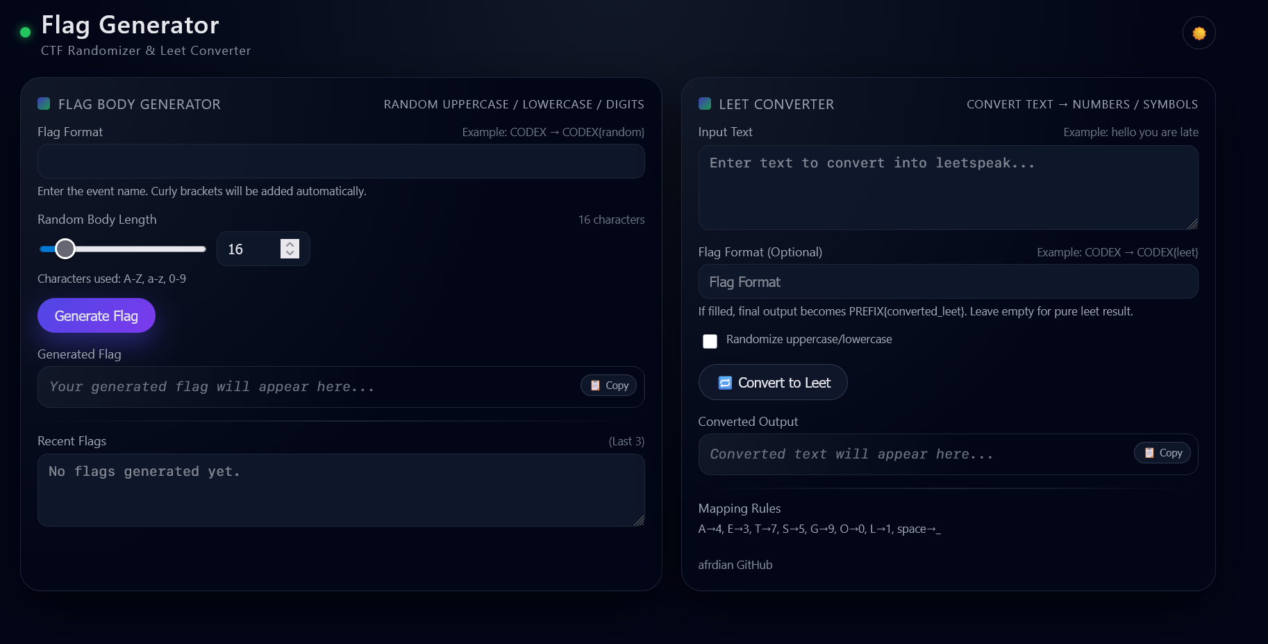 CTF Flag Generator interface screenshot